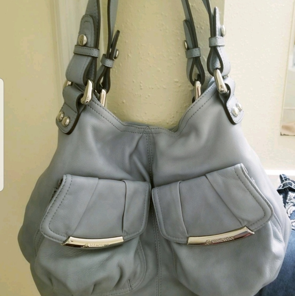 B.Makosky blue leather handbag
